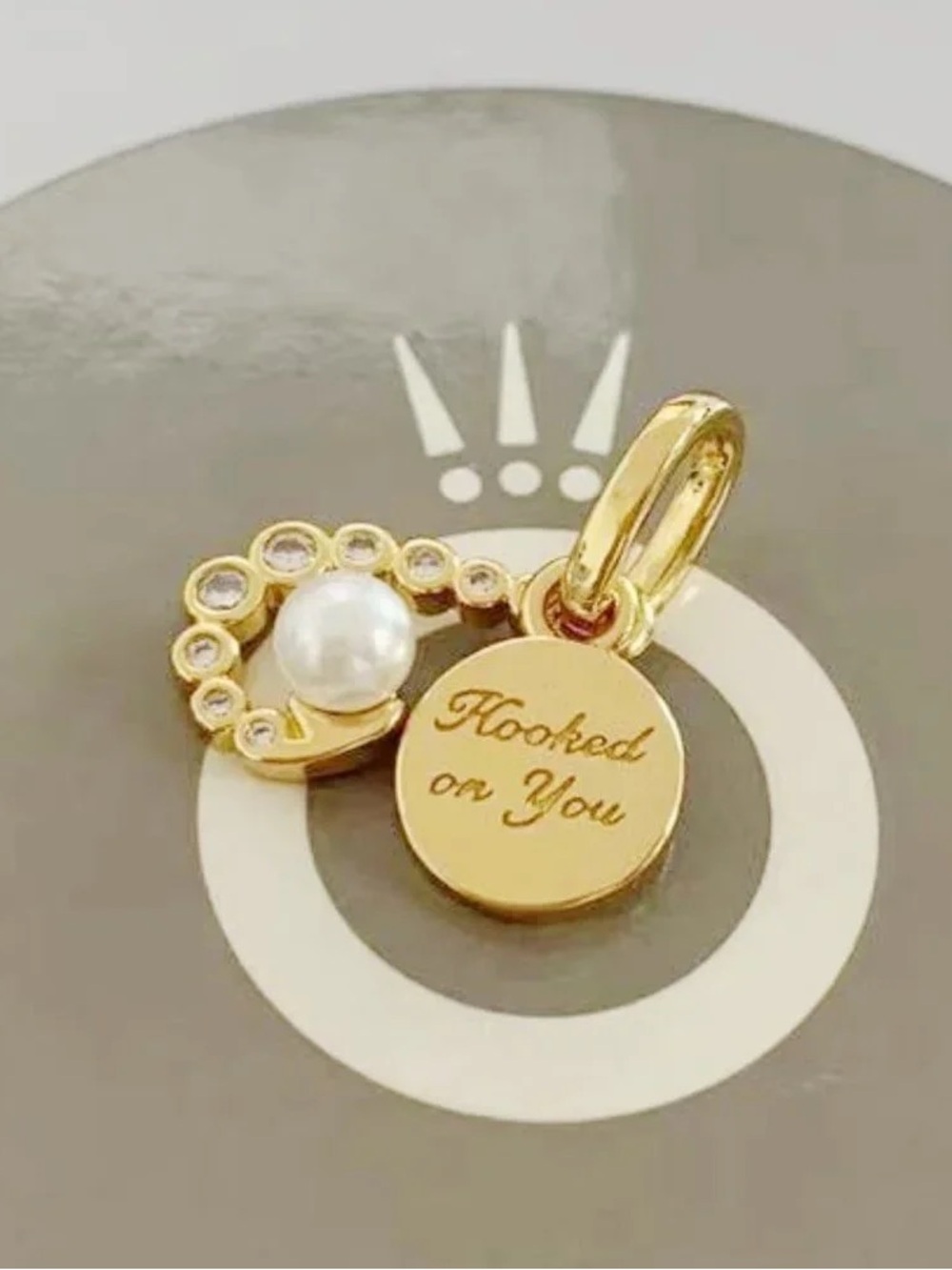 Pandora Gold Pearl 'Hooked on You' Engraved Disc Charm